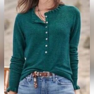 SUNDANCE sL’Edwina’Ruffle Trim Henley Sweater-teal heather-super soft-LOOKS NEW!